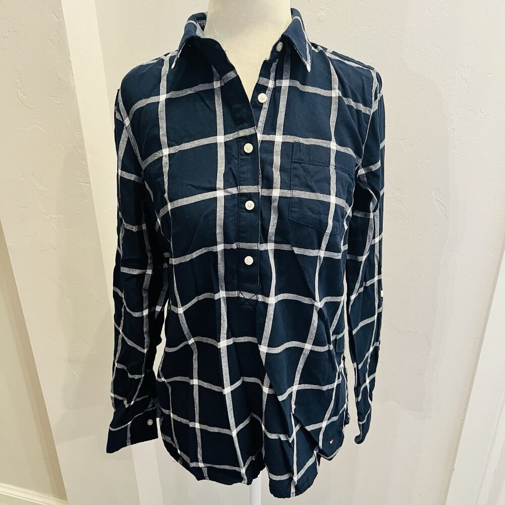 Tommy Hilfiger Windowpane 1/2 Button Down Flannel Shirt - Size Small (A0128)